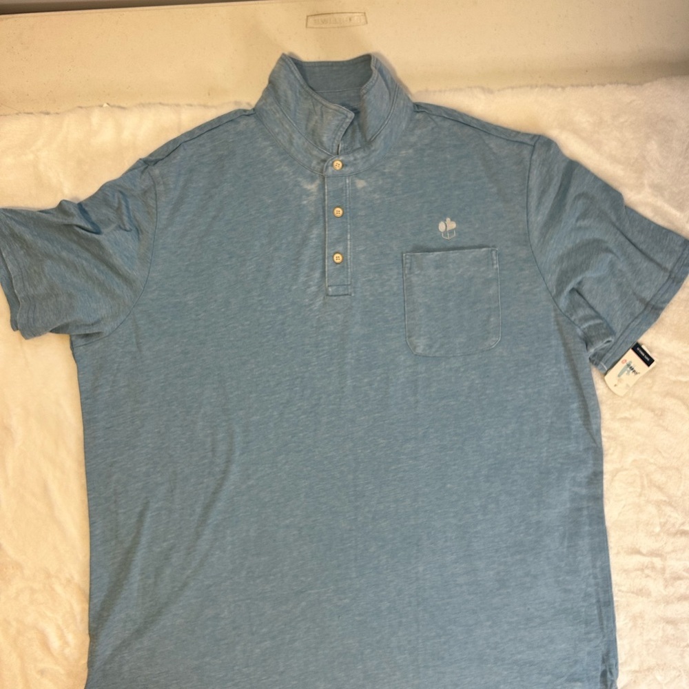 Johnnie-O Blue Henley Polo Shirt Short Sleeve Pocket Golf Men XL - Picture 2 of 11